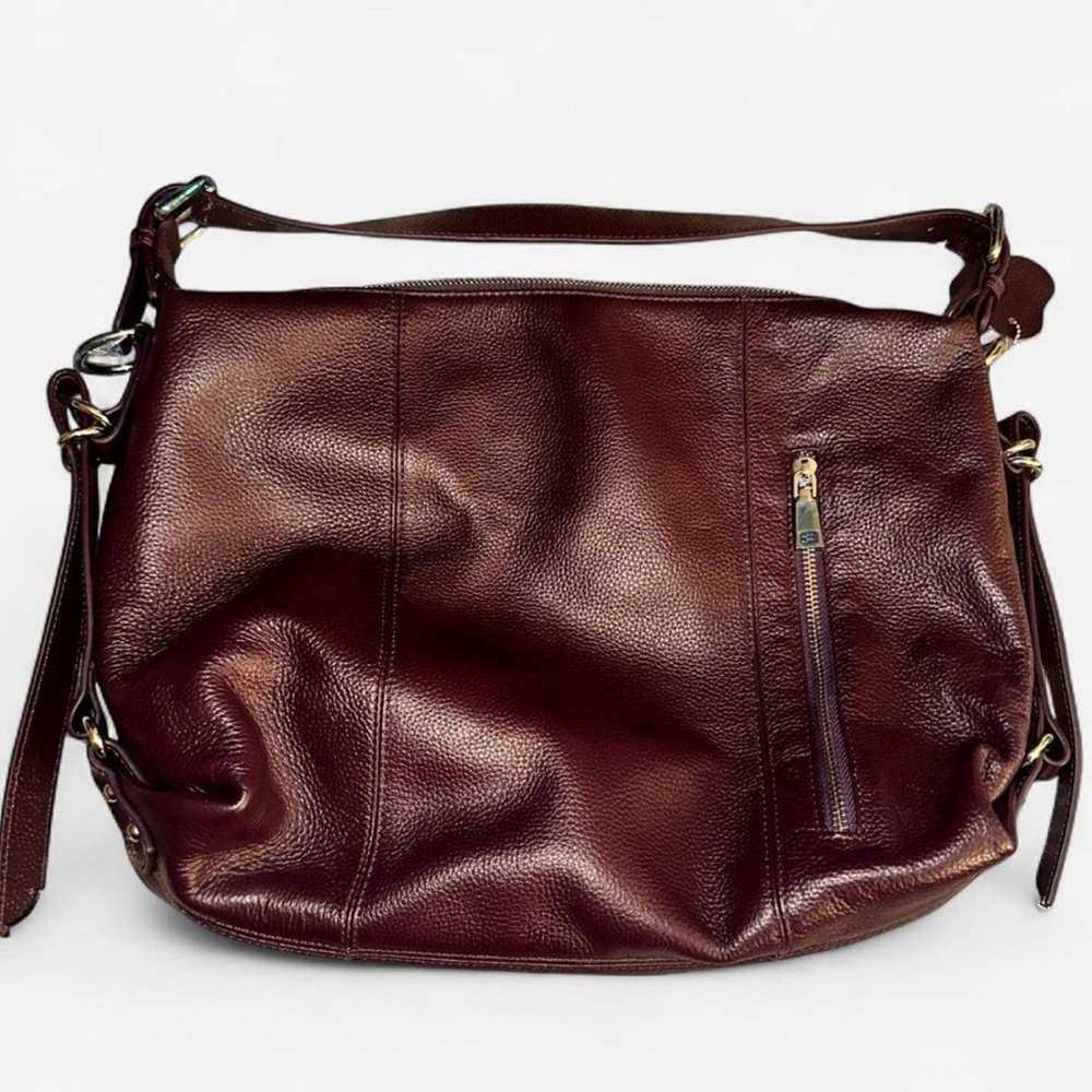 Cowhide Genuine Leather Heshe brand purse! Wine/Merlot Color (NO LONG STRAP)